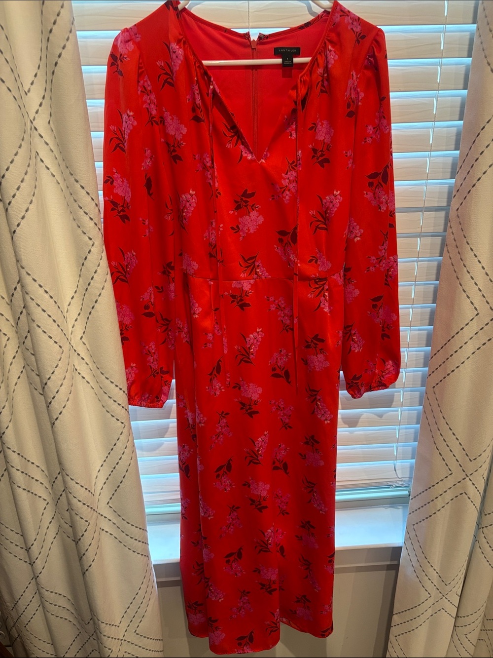 Ann Taylor Red Floral Midi Dress